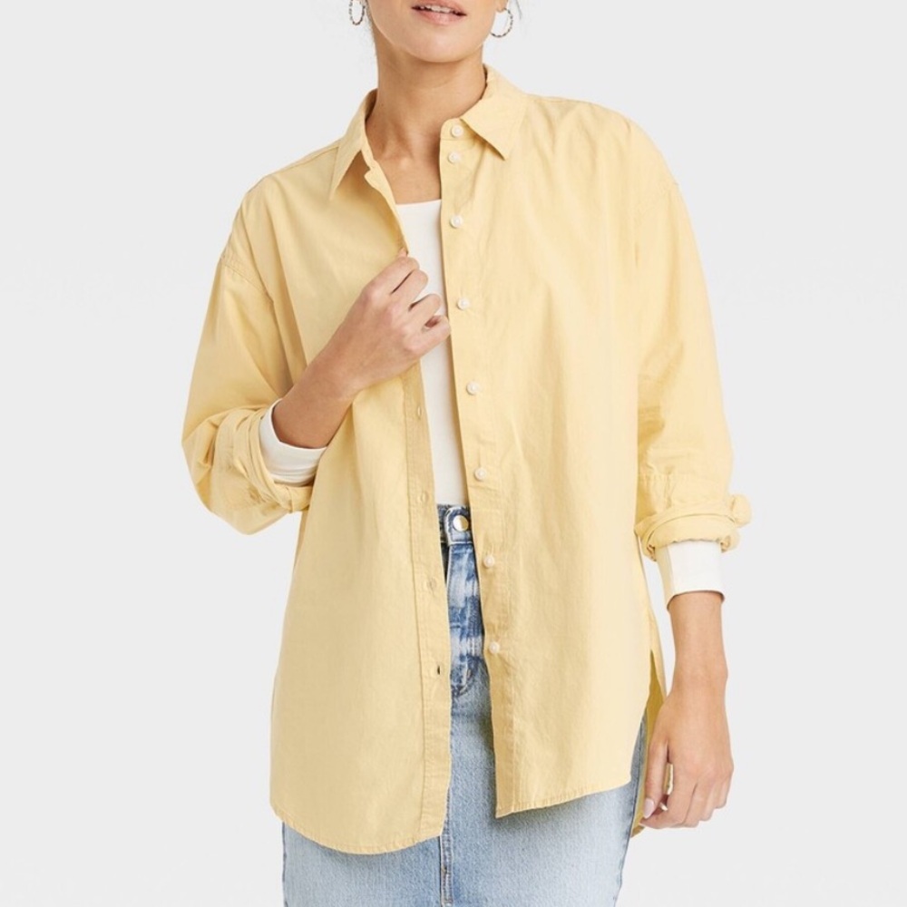 Universal Thread Yellow Oversized Long Sleeve Collared Button Down Shirt